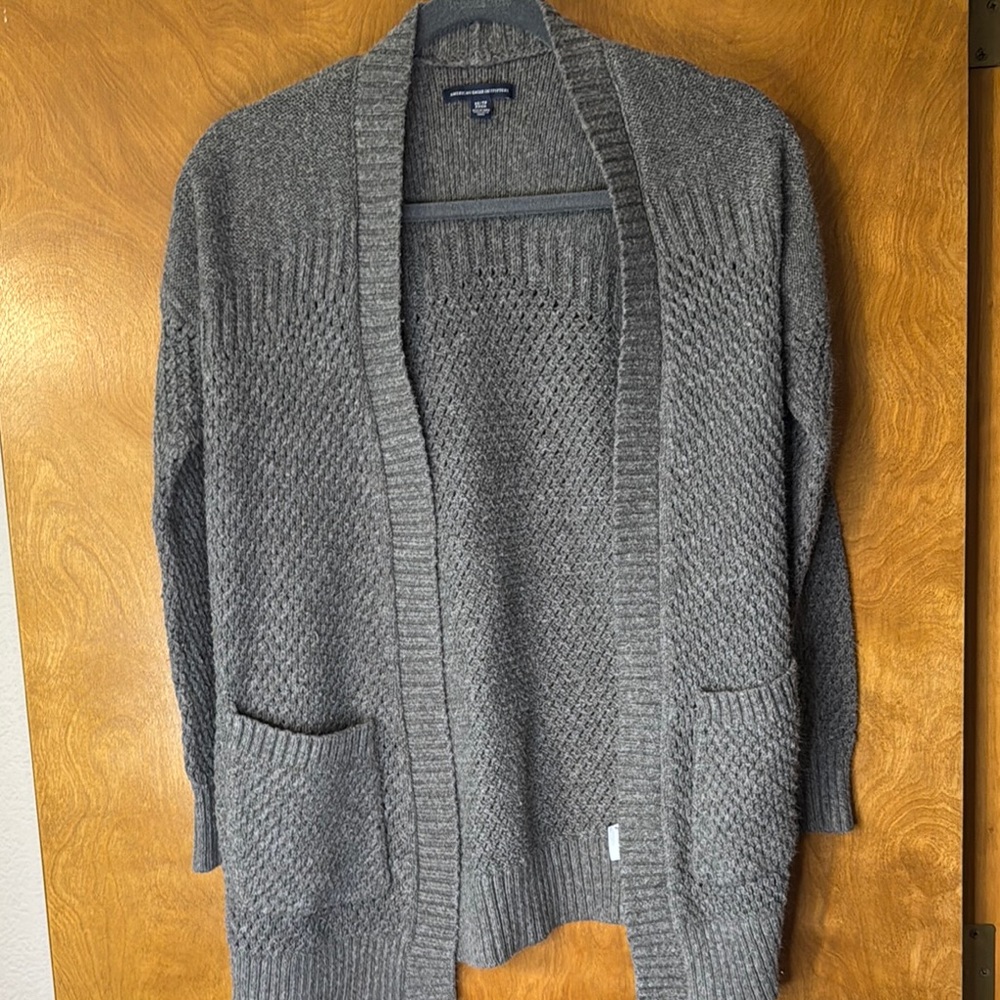 Gray Open-Front Cardigan Sweater American Eagle